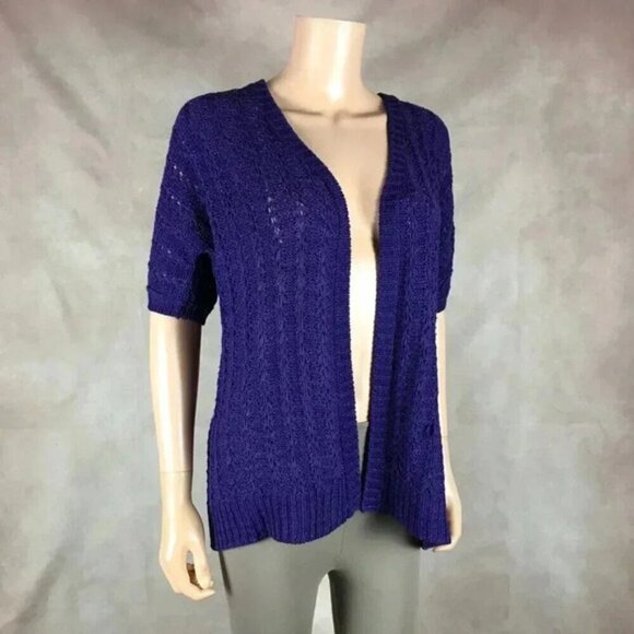 CHICO'S Purple Short Sleeve Open Knit Cardigan Size 0 SMALL - Picture 3 of 7